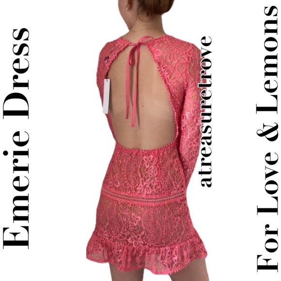 For Love & Lemons x Free People Emerie XS S M L Pink Allover Lace Cutout Mini - Picture 4 of 11